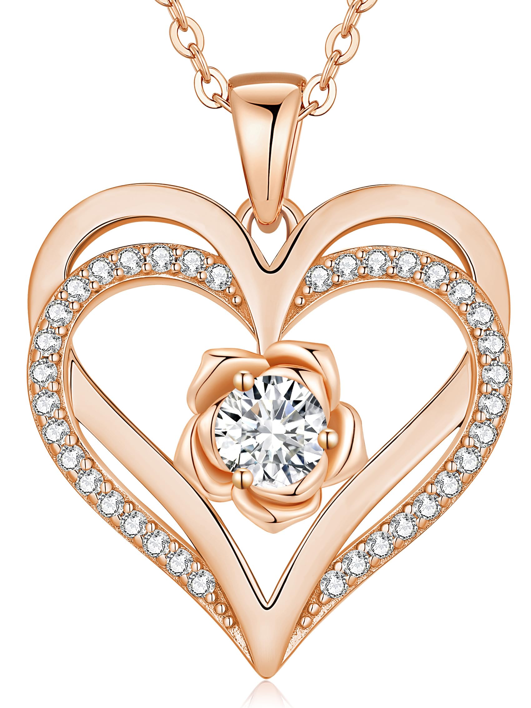 CDE Kette Damen Rosegold Herz Halskette Sterling Silber 925 Geburtsstein für Frauen Mama mit Anhänger Schmuck Valentinstag Muttertag Geburtstag Weihnachten