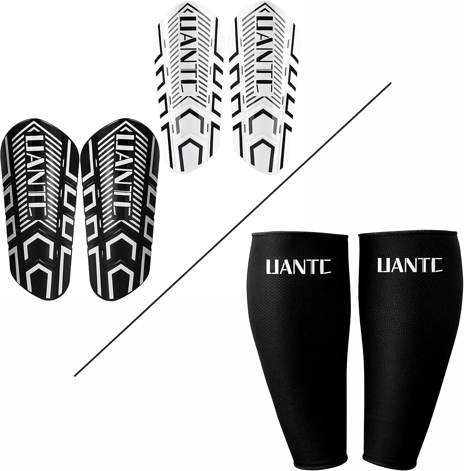 L Size 2 Pairs Shin Pads+2 Pairs Soccer Sleeves - Protective Soccer Equipment for Toddler Kids Youth Adults