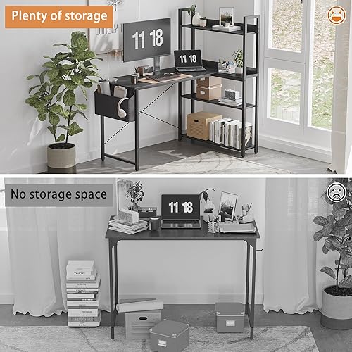Miniatura 6 de Escritorio esquinero para computadora con estantes, escritorio pequeño en forma de L de 55 pulgadas con estantes, escritorio de oficina en casa con