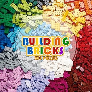 500 Piece Building Bricks Set, Classic Colors Building Toys for Creative Play, Compatible with All Major Brands, STEM Innovation Education Kit, Birthday Gifts for Kids Girls Boys Age 6 and Up