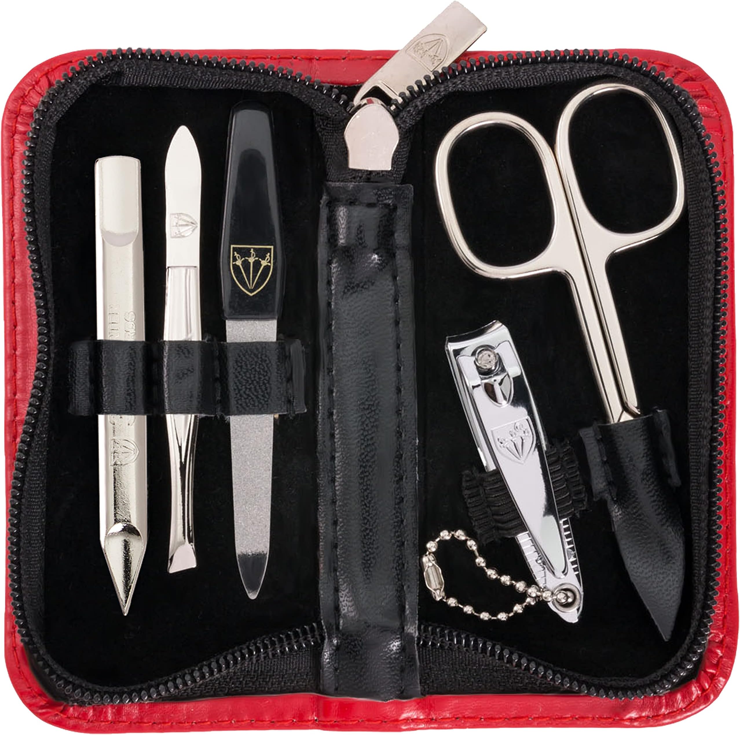 brand quality 5 piece manicure pedicure grooming kit set for professional finger & toe nail care scissors clipper fashion leather case in gift box, Made by 3 Swords (000439)