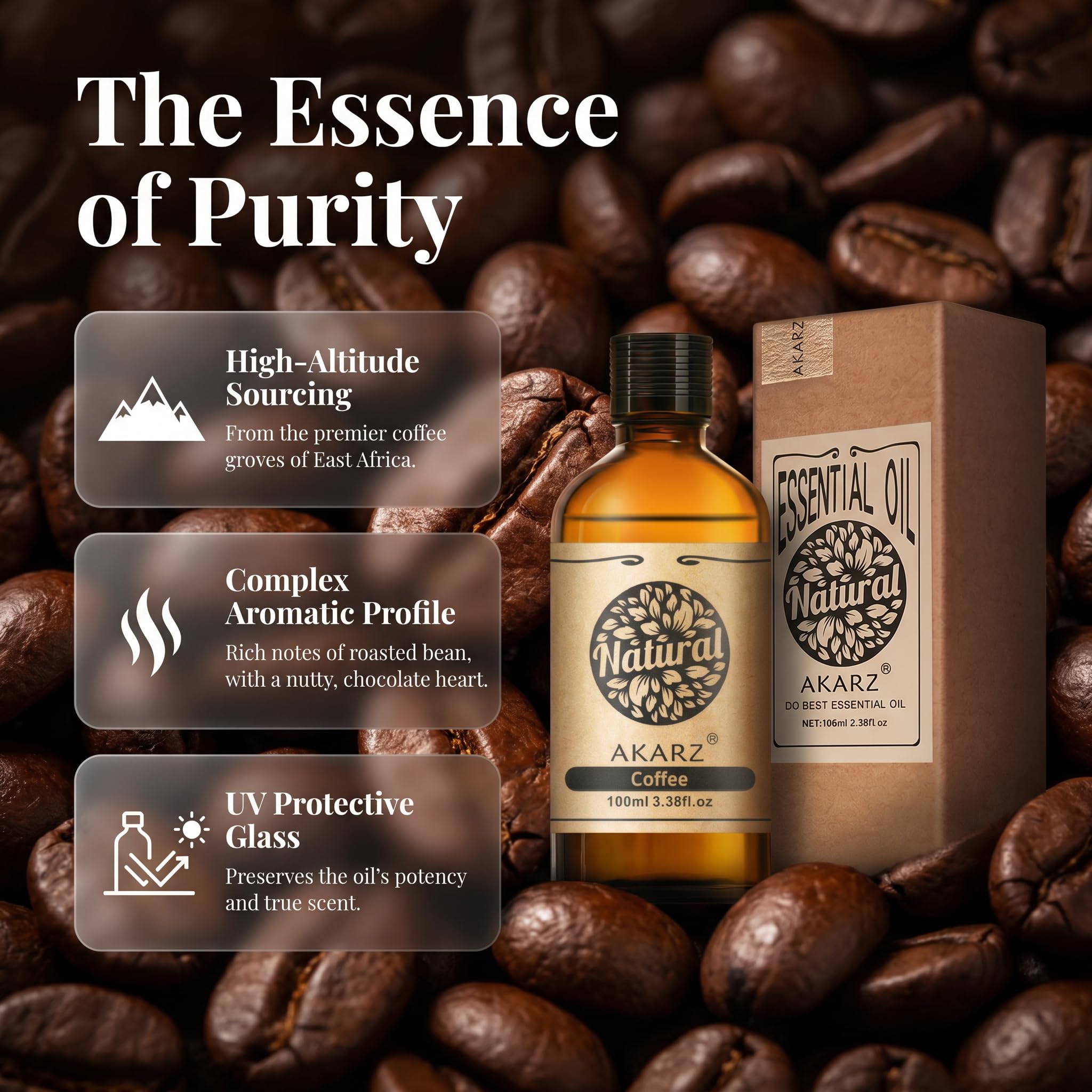 AKARZ 100ml Olejek esencjny z Kawy - Naturalny olejek aromatyczny do dyfuzorów, lamp aromatycznych i aromatów pomieszczeń