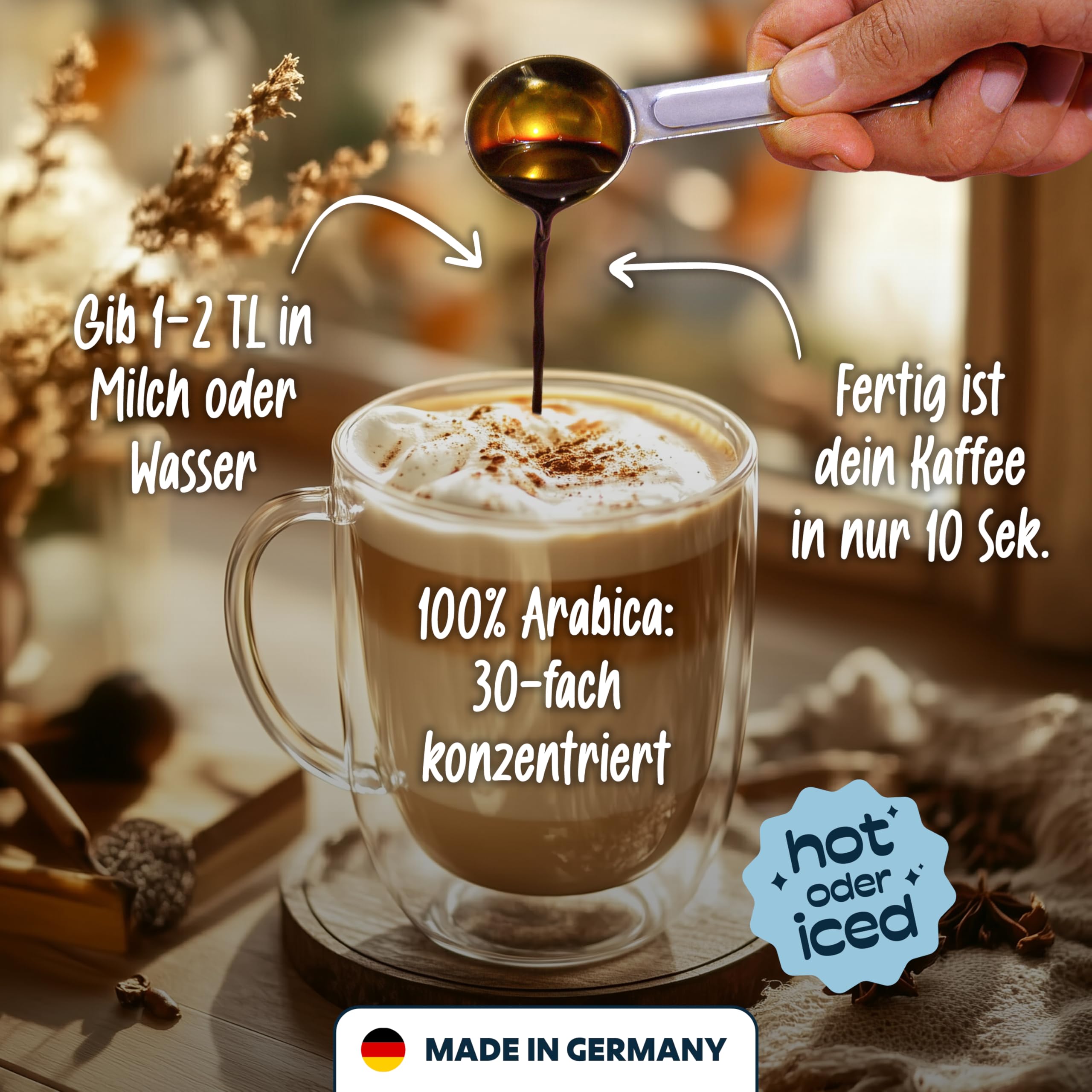 Loa - Kaffeekonzentrat mit Kaffee Geschmack I 45 Kaffees a 53 Cent, zuckerfrei mit nur 11 Kalorien I Made in Germany I Kaffeesirup für Capuccino, Espresso, Flat White, Coffee