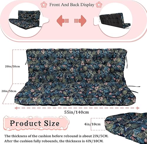 Miniatura 221 de Cojín de repuesto para columpio de 2-3 asientos, cojines de banco para exteriores con respaldo grueso de 4 pulgadas, muebles de patio, jardín, Flor