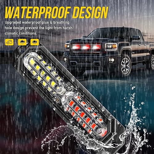 Miniatura 9 de Luces estroboscópicas LED para camiones, color blanco y rojo, 23 modos intermitentes, 12 LED, luz de parrilla de montaje en superficie de emergencia