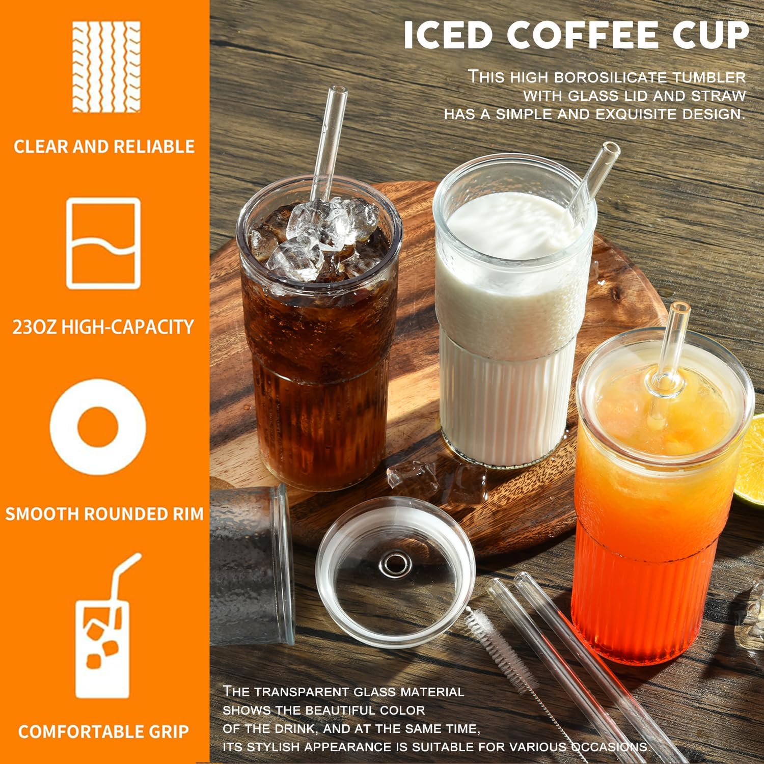 Gobelet Paille - Verre Avec Couvercle Et Paille, Mug à Paille En Verre Gaufré, Verre Bubble Tea Avec Manchon Isotherme, Tasse De Bureau, Pour Le Café Glacé, Les Jus De Fruits Et