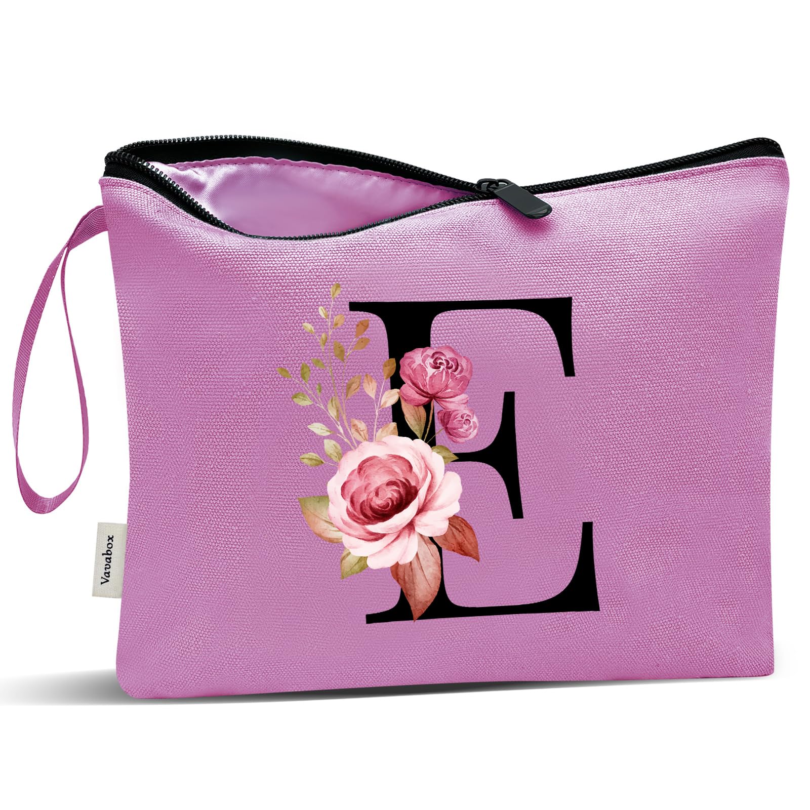 Vavabox A-Z Personalized Makeup Bag, Birthday Gifts for Women Mom, Gifts for Best Friend, Bride Bridesmaid Cosmetic bag (E, 07-Purple)