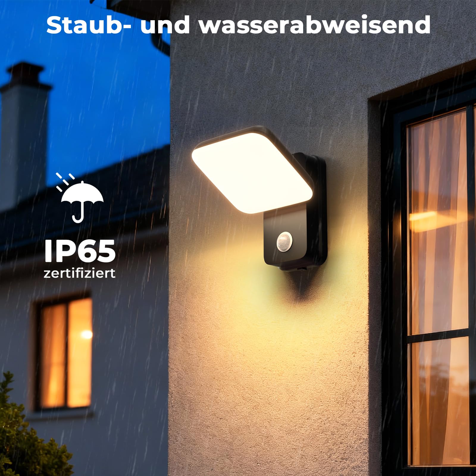Außenwandleuchte mit Bewegungsmelder, 350° Drehbare Aluminiumlegierung, IP65 Wasserdicht Wandlampe als Außenlampe für Haus, Garten, Terrasse, Garage, Einfache Installation