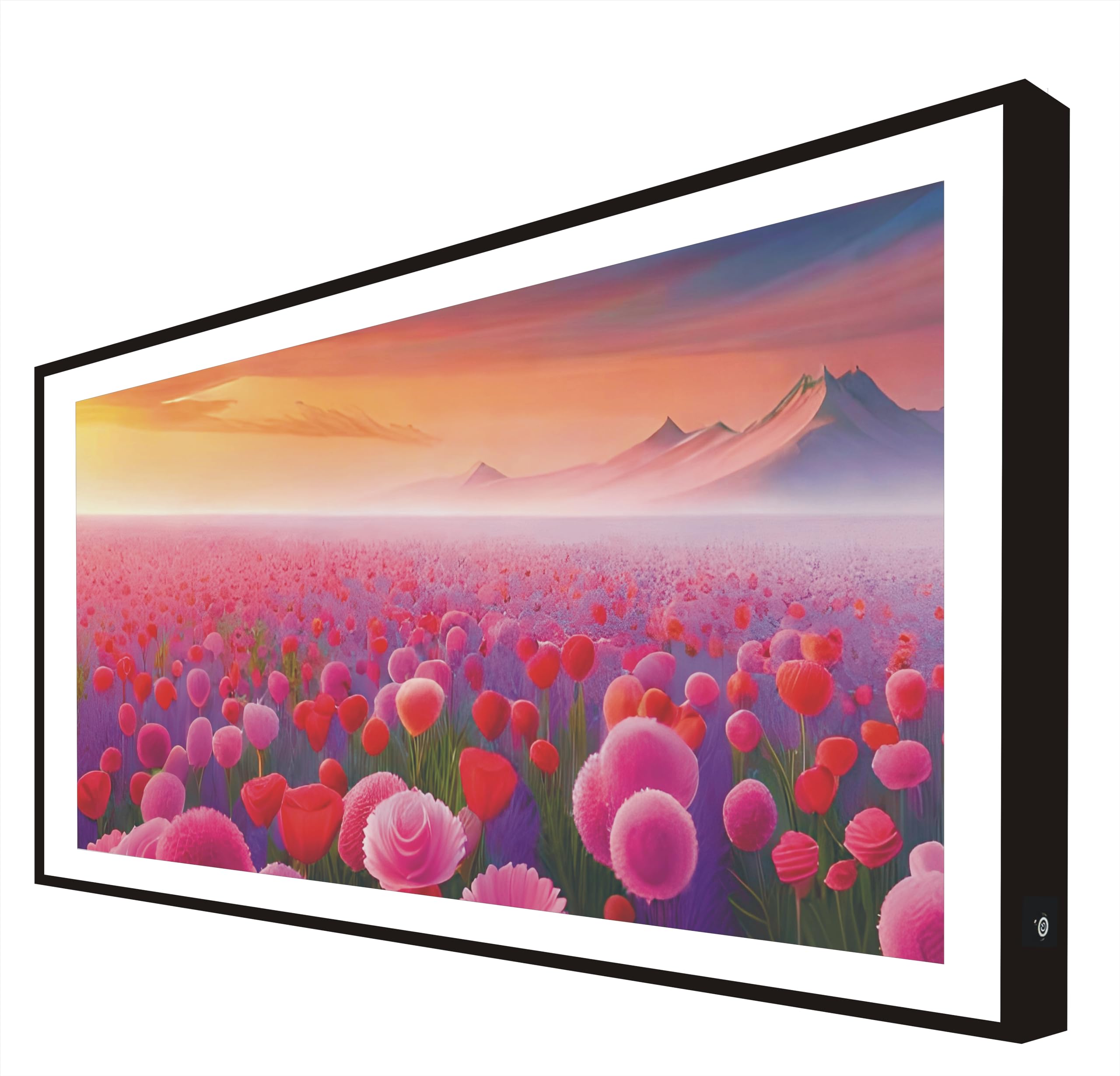 Cadre bois laqué noir éclairé avec lumière LED déco printemps pour tableau mural intérieur