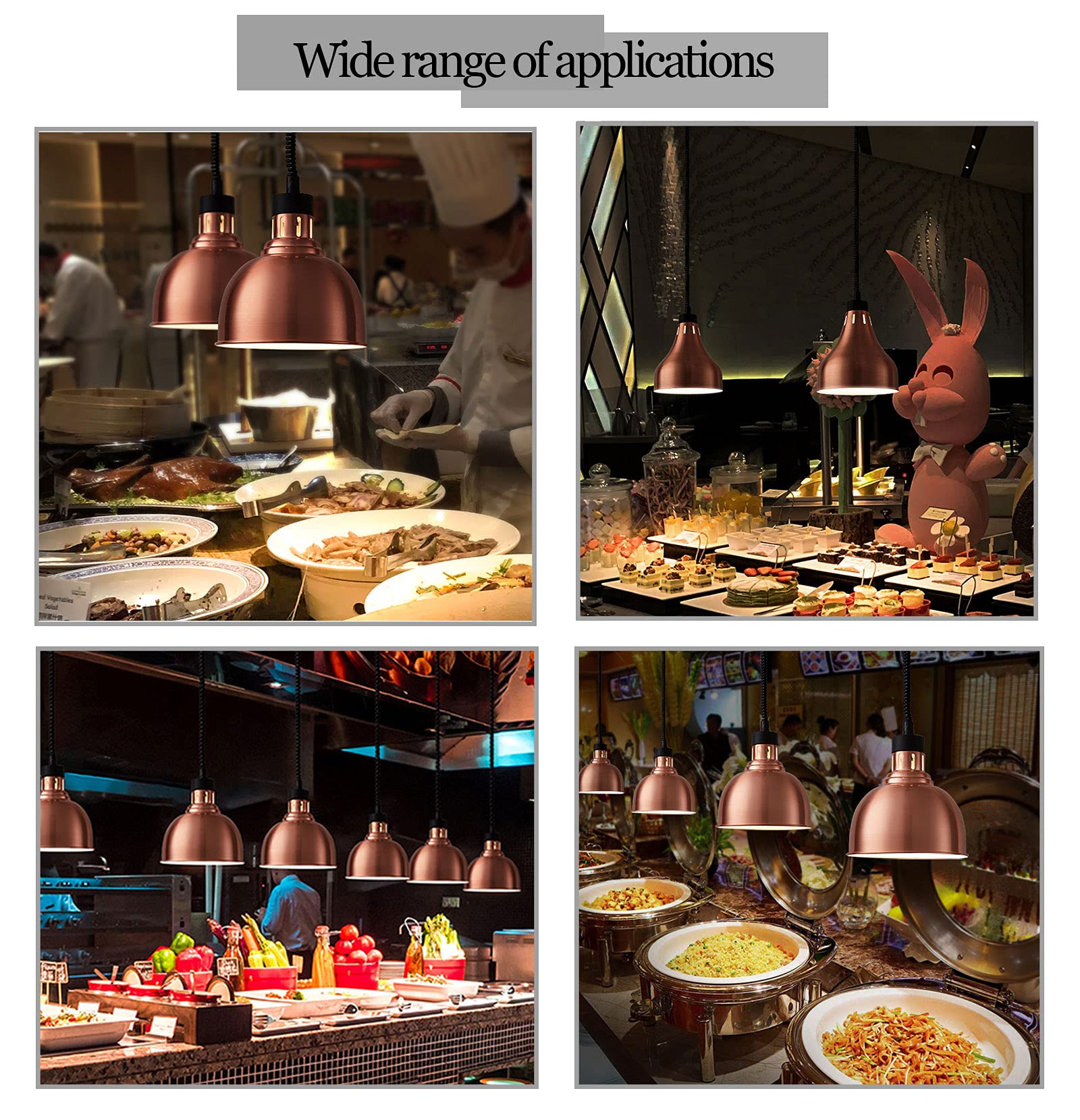 Lámparas de Araña de Cocina para Calienta Platos, Calentadores de Alimentos Ajustable Comercial, Lampara Calentamiento de Bistec de Buffet con Interruptores, Suministros de Restaurante de Hotel