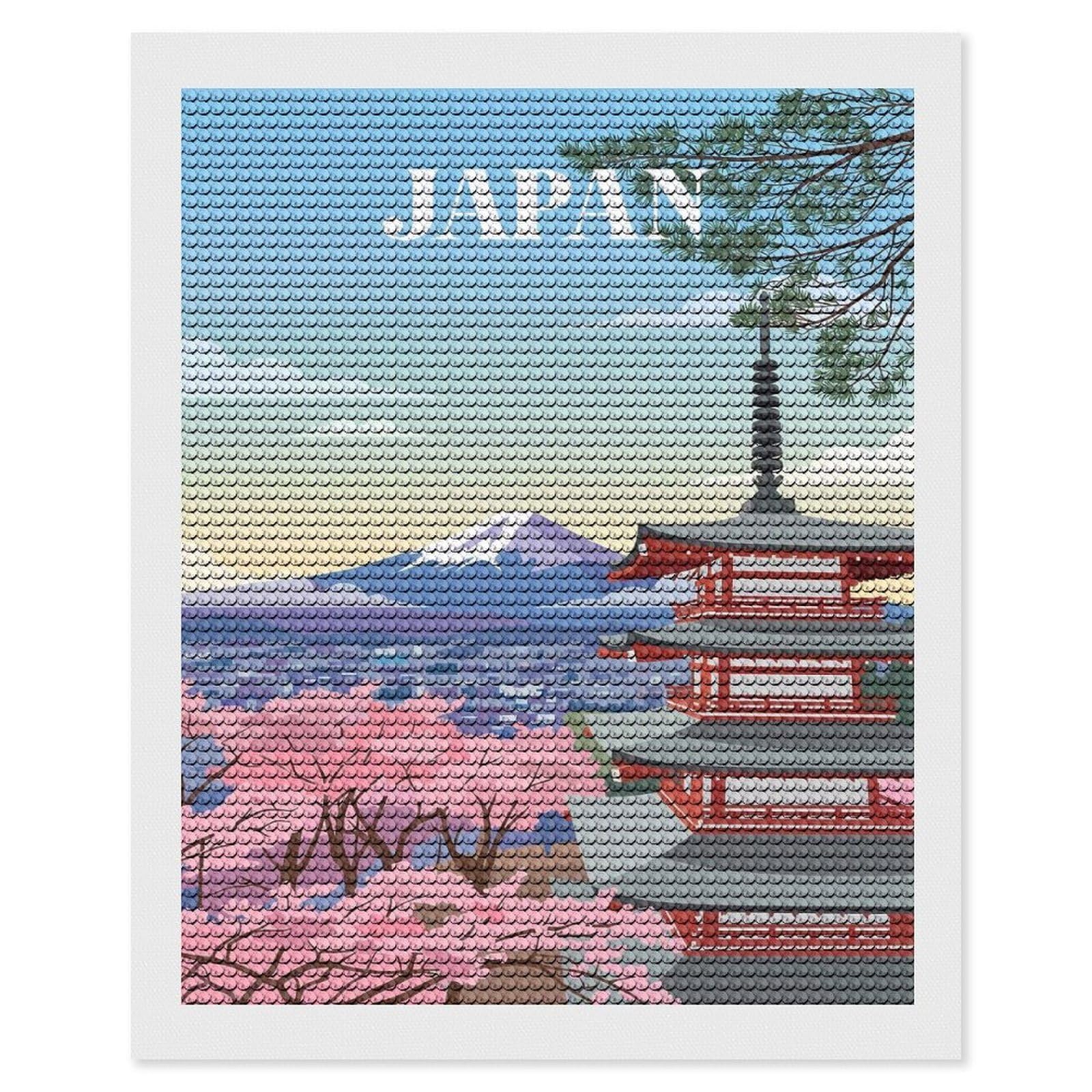 Junmoney Japan Travel (7) Diamond Painting Canvas Set 16"x20", for Women, Mindful Craft Activity, Cosy Home Accent, Festive Craft Gift