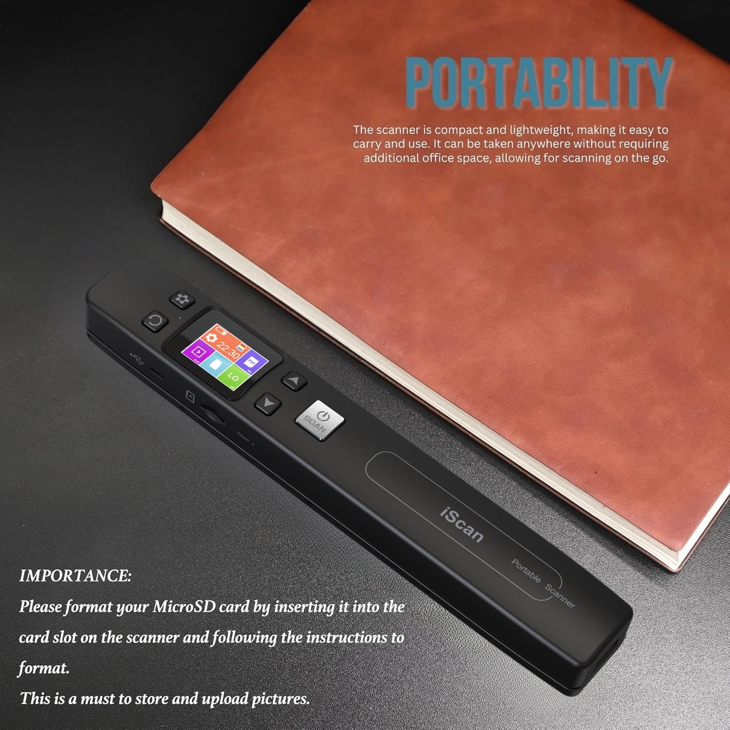 Portable Scanner, Wireless Fast Color Photo Scanner, 1.8” Color Screen for A4 Document Old Picture Receipt, 1050DPI JPEG PDF, 16GB Card, Built-in Wi-Fi, No Driver, Zero Edge