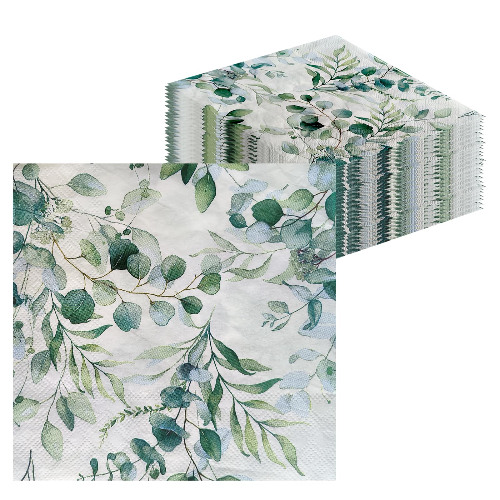40pcs Eucalyptus Party Napkins, Green Leaf Paper Napkins, Disposable Green Dinner Napkin for Tea Party, Bridal, Baby Shower, Wedding and Party Tableware Decorations (Eucalyptus)