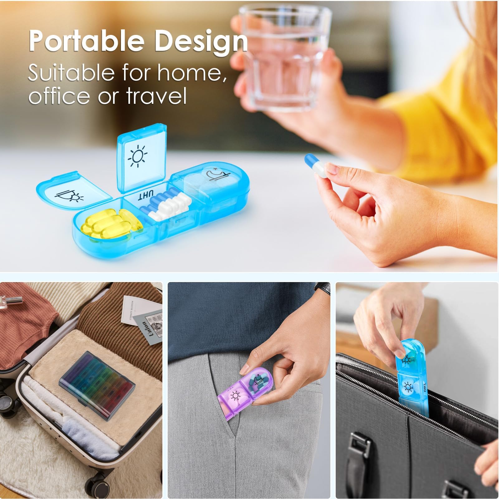 NEUTYPECHIC Pudełko na tabletki, 7 dni, 3 przegródki, pudełko na lekarstwa, odporne na wilgoć, z oddzielnymi przegródkami, pudełko na tabletki 7 dni rano w południe wieczorem na leki, olej rybny,
