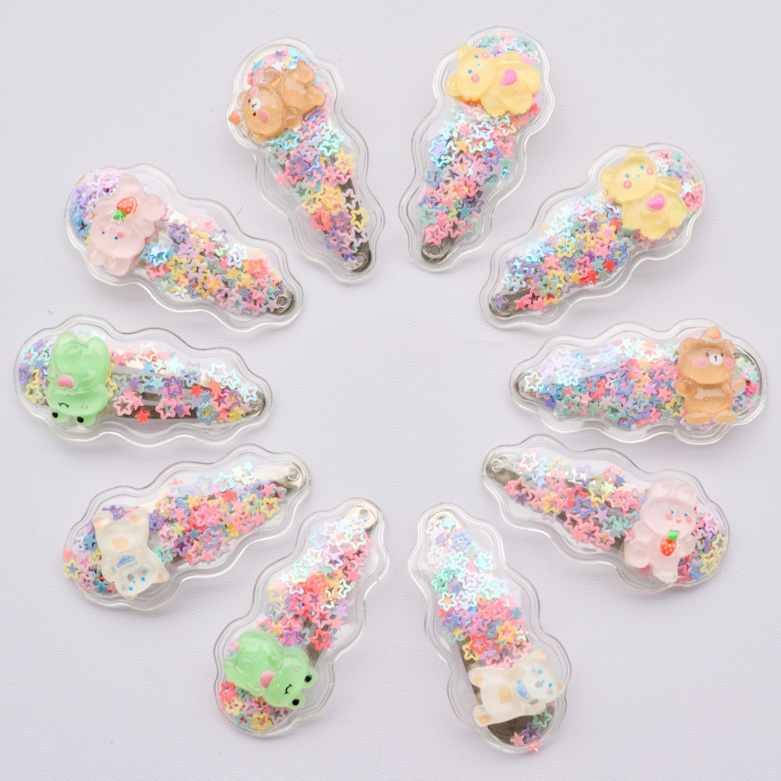 ANNACREATIONS Plastic Metal Sequins Transparent Hair Clips for Girls Glitter Snap Hair Clips Toddler Hairclips Fruit Cartoon Animal Hairclip Hair Accessories Multicolor (Pack of 10) (Style 4)