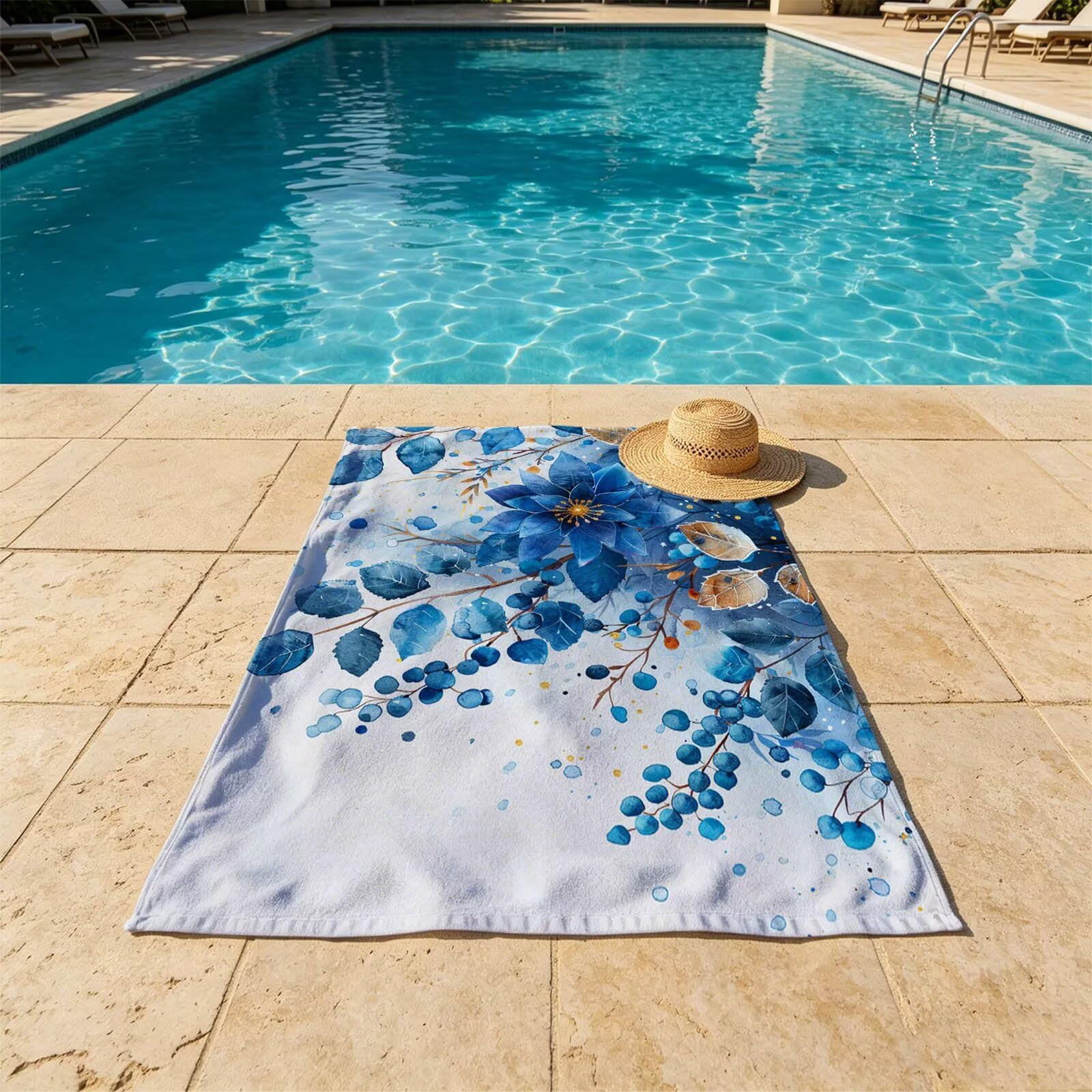 Azul Toalla Playa 160x220 Resistente a la Arena Secado rápido Ligero, Toalla Playa Grande 220 x 160cm Suave Cómodo como Gym Yoga Sauna Toallas Baño Grandes Exterior Travel Essentials Flor XTLS-3637