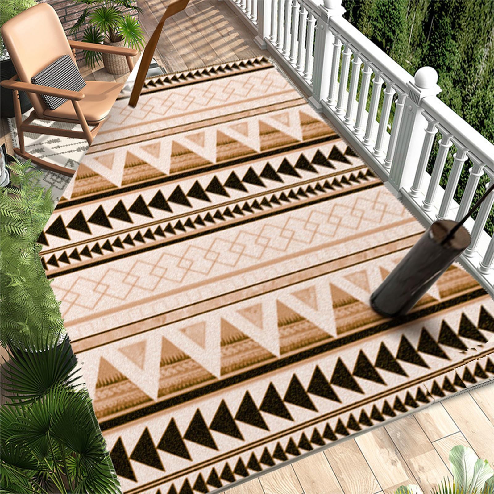 HGTRH Balcony Rugs Outdoor Apartment Waterproof, 4x6 Weather Resistant Outdoor Rugs for Patios, Outdoor Rug Geometric Pattern Non Slip Crystal Velvet Outdoor Carpet for Garden Deck Camping