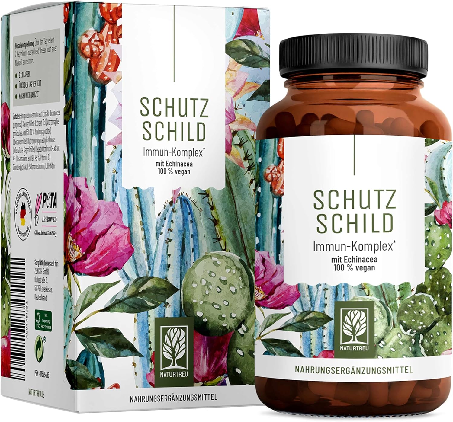 Immune System Complex, 500 mg Echinacea with Vitamin C, Zinc, Selenium L-Histidine and Kalmegh, Vegan, Without Additives, 120 Echinacea Purpurea Capsules for 60 Days