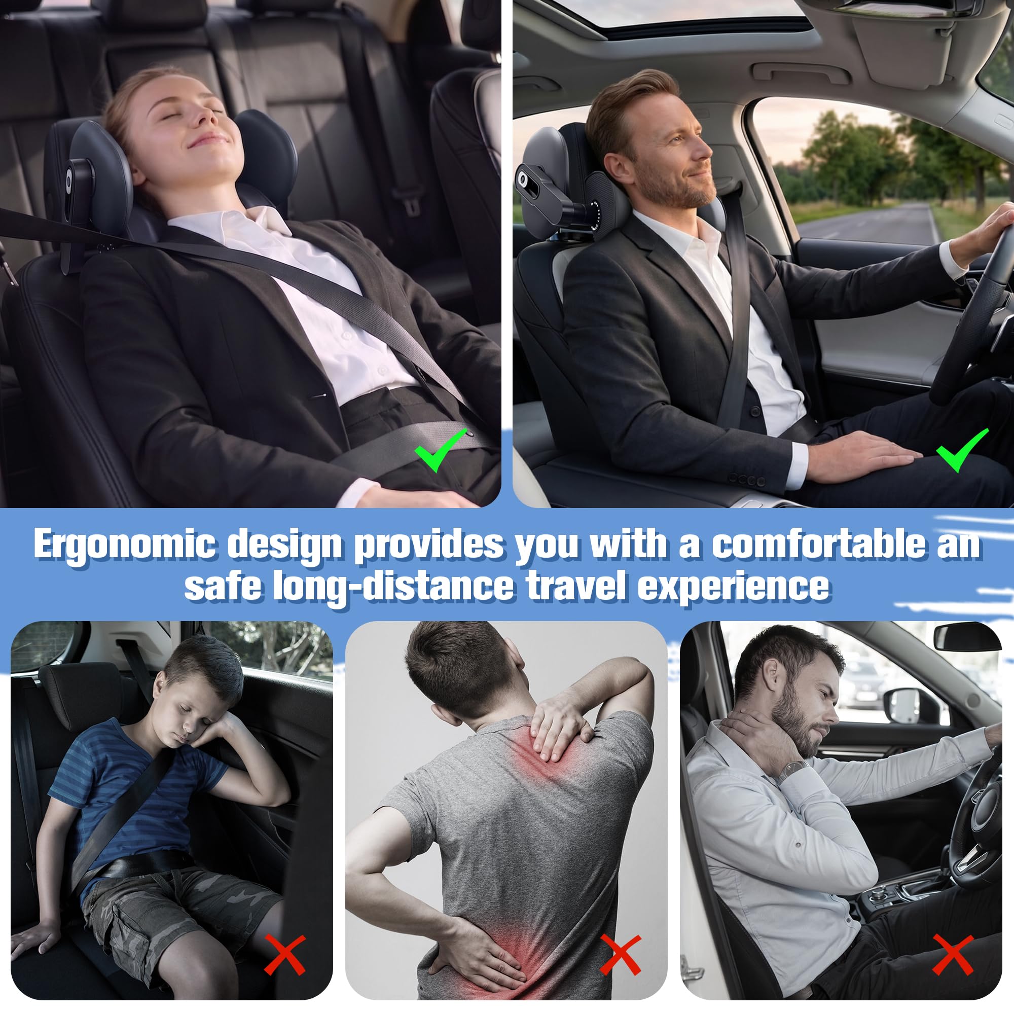 Poggiatesta auto bambini & Poggiatesta auto – 360° girevole, ergonomico, morbida schiuma memory – Supporto collo guida & protezione testa sonno – adulti/bambini – 2026 Nuovo