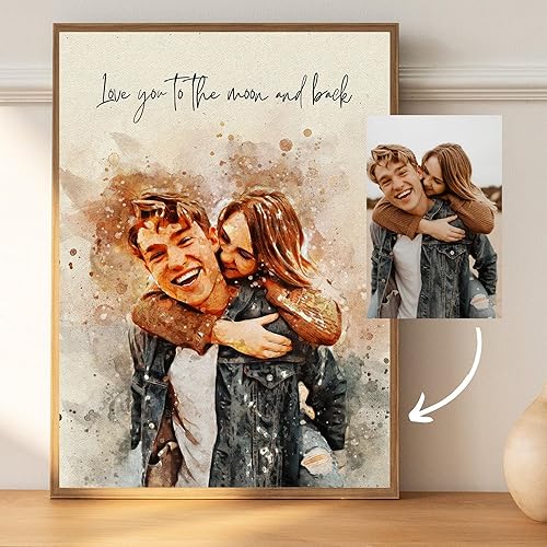 Miniatura 2 de NAZENTI Retrato de pareja en acuarela de foto, regalos de novio, regalos de novia, aniversario de boda personalizado para esposa, marido, regalo de