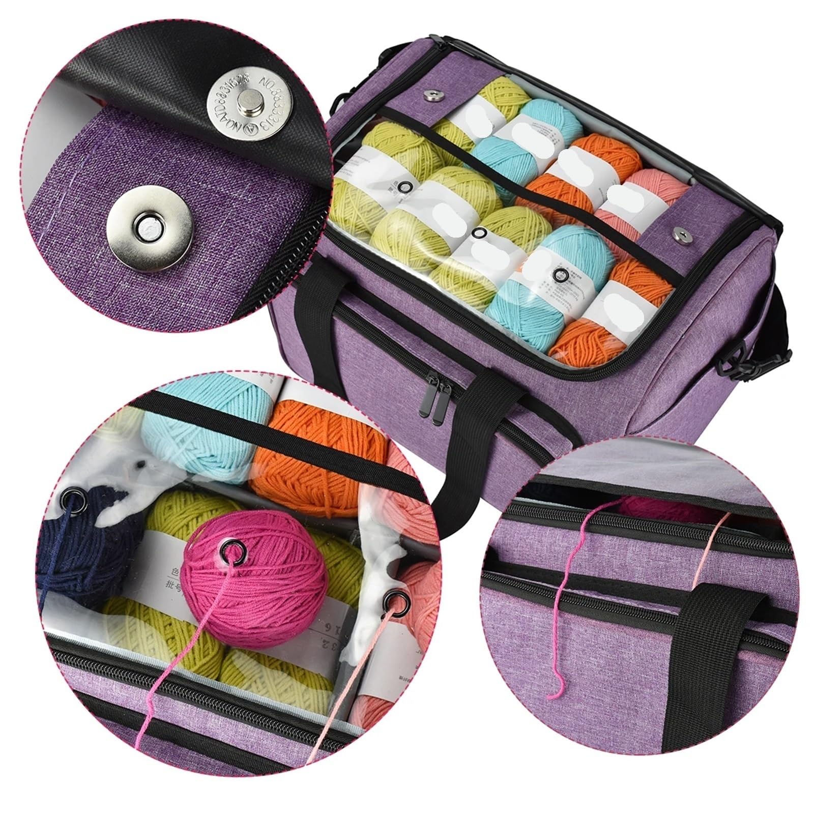 Bolsa Para Guardar Herramientas De Punto Bolsa de tejer, organizador hilo con divisor interior for ganchos ganchillo lana, juego costura agujas, bolsa almacenamiento DIY(Green)