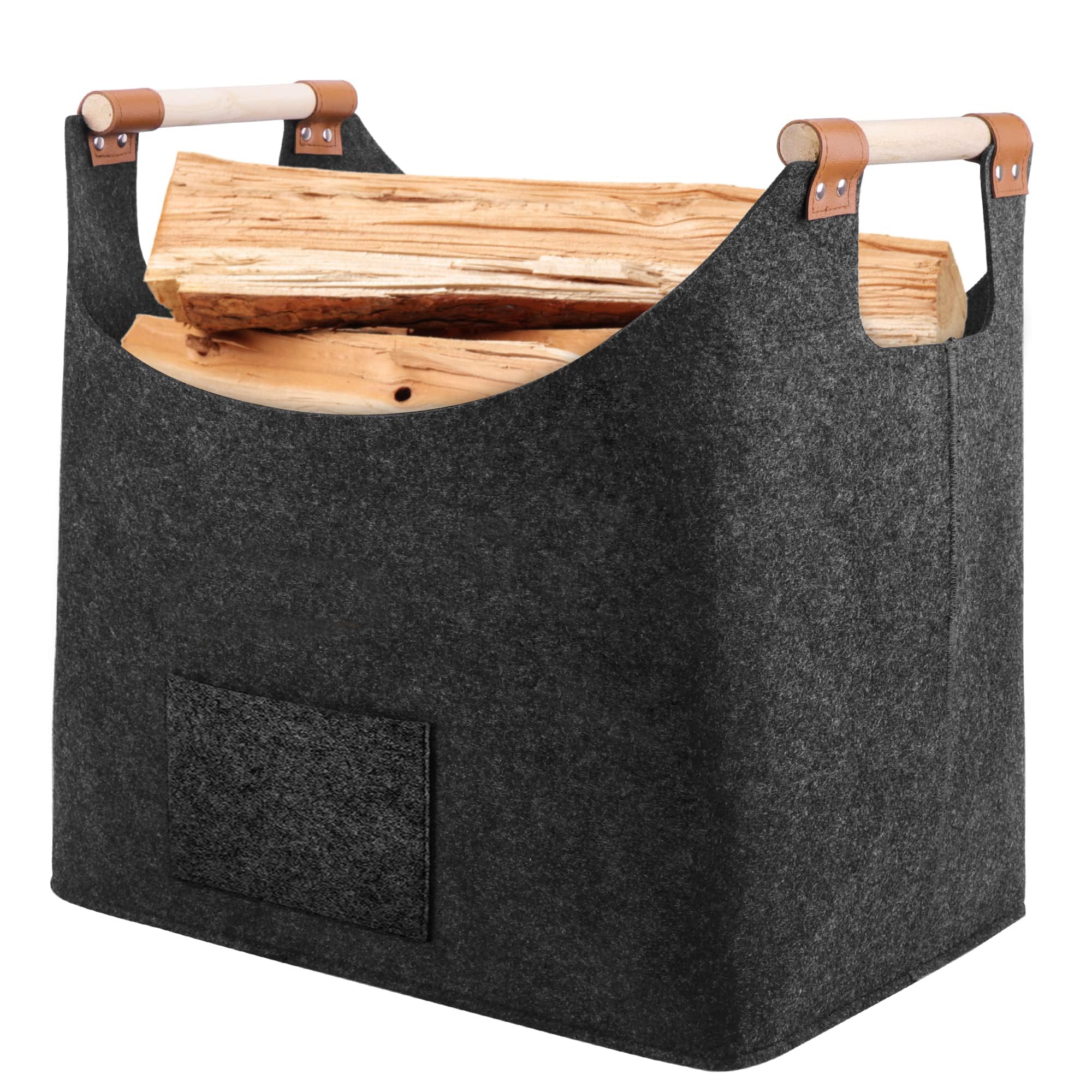 XXL Firewood Basket, 2 Pieces, Felt Basket, Extra Thick Felt And Reinforced Handle Foldable Wood Basket Felt Bag As Storage Basket For Shopping Wood Newspaper Or Firewood