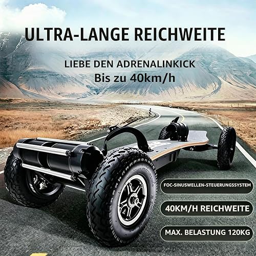WACLMOTAKE Skateboard électrique Tout Terrain, Longboard électrique, télécommande sans Fil 4 Modes, Frein à Main, Charge Max 120 kg Tous Niveaux Rounded-Corners - 2