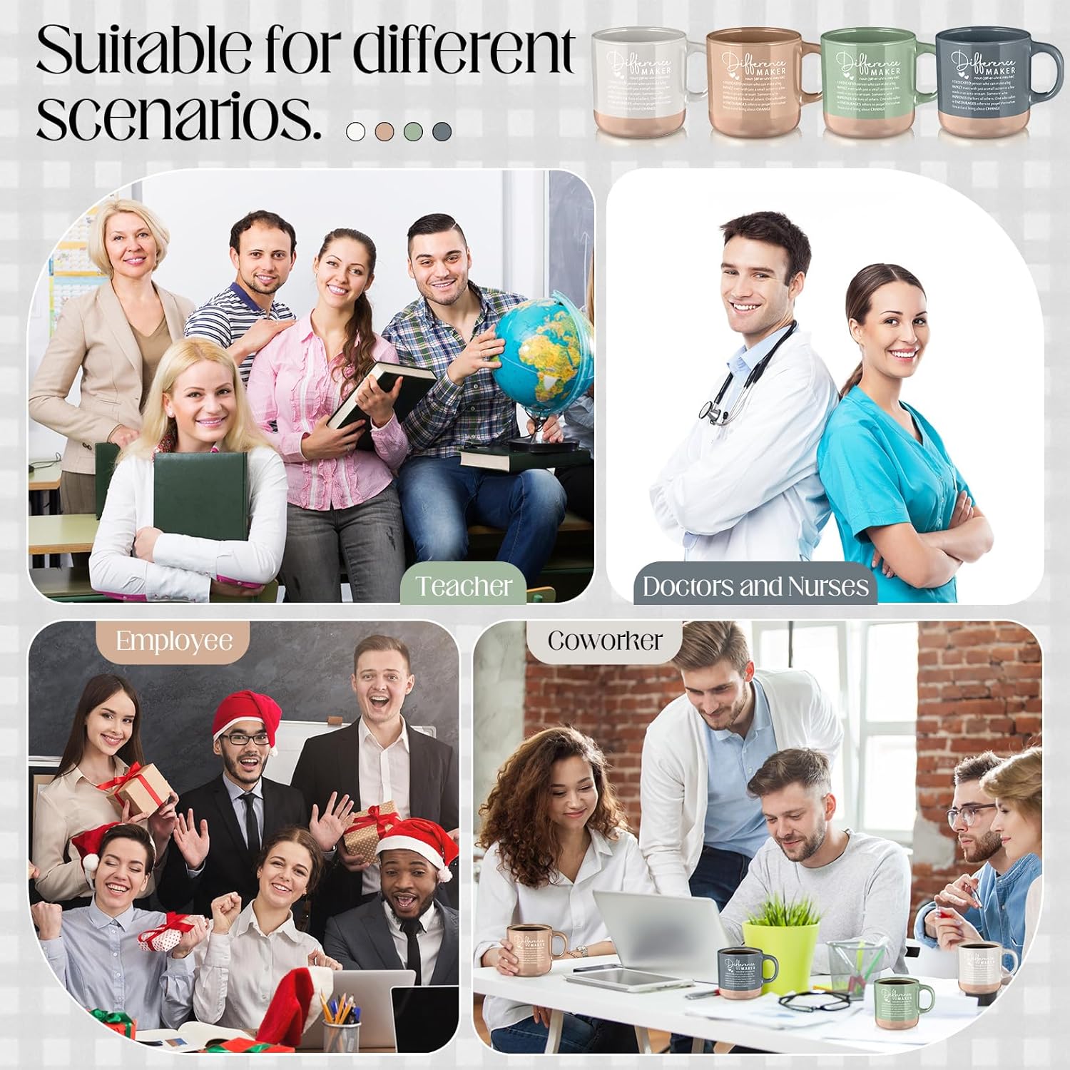 Didaey 4 Pcs Employee Appreciation Gifts Bulk 12oz Inspirational Ceramic Coffee Mug Thank You Gifts for Volunteer Lab Week Secretary Day Teacher Nurse(Boho Colors,Difference Maker)