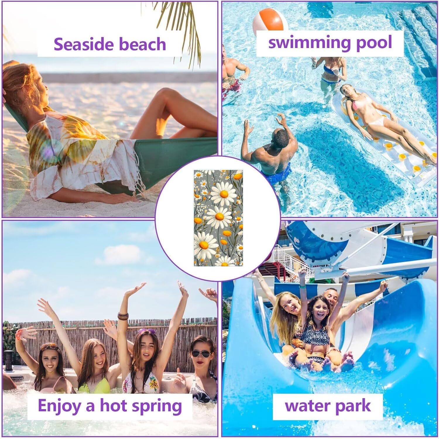 Strandtuch XXL, Mikrofaser Handtuch 2er Set 100 x 200 cm Groß Badetuch, Daisies Blumen Strandtuch Schnell Trocknendes, Sandbeständig, Summer Must Haves, Saunahandtuch Herren, Geschenke für Frauen C195