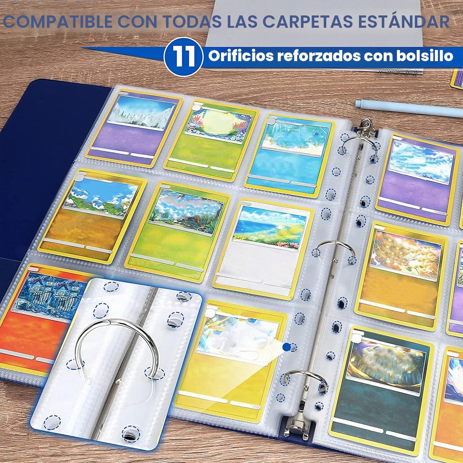 32 Hojas Protectoras Para Tarjetas | 576 Bolsillos Doble Cara | Transparentes Y Sin Ácido | Para Pokémon, MTG Y Más