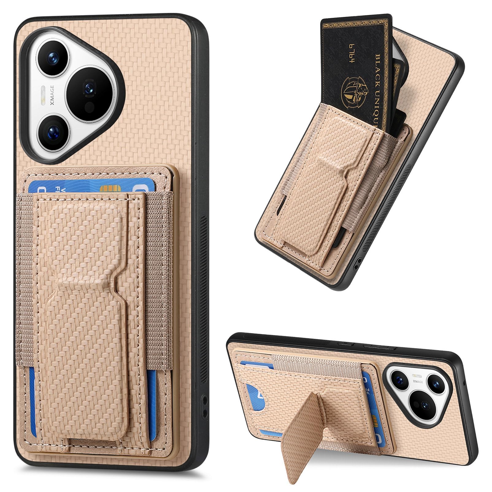 Huawei Pura 70 Case Cover, with Card Holder, Slim Shock-Absorbing Anti-Scratch Covers for Huawei Pura 70, Durable Wallet Cover with Kickstand for Man/Woman(Gray)