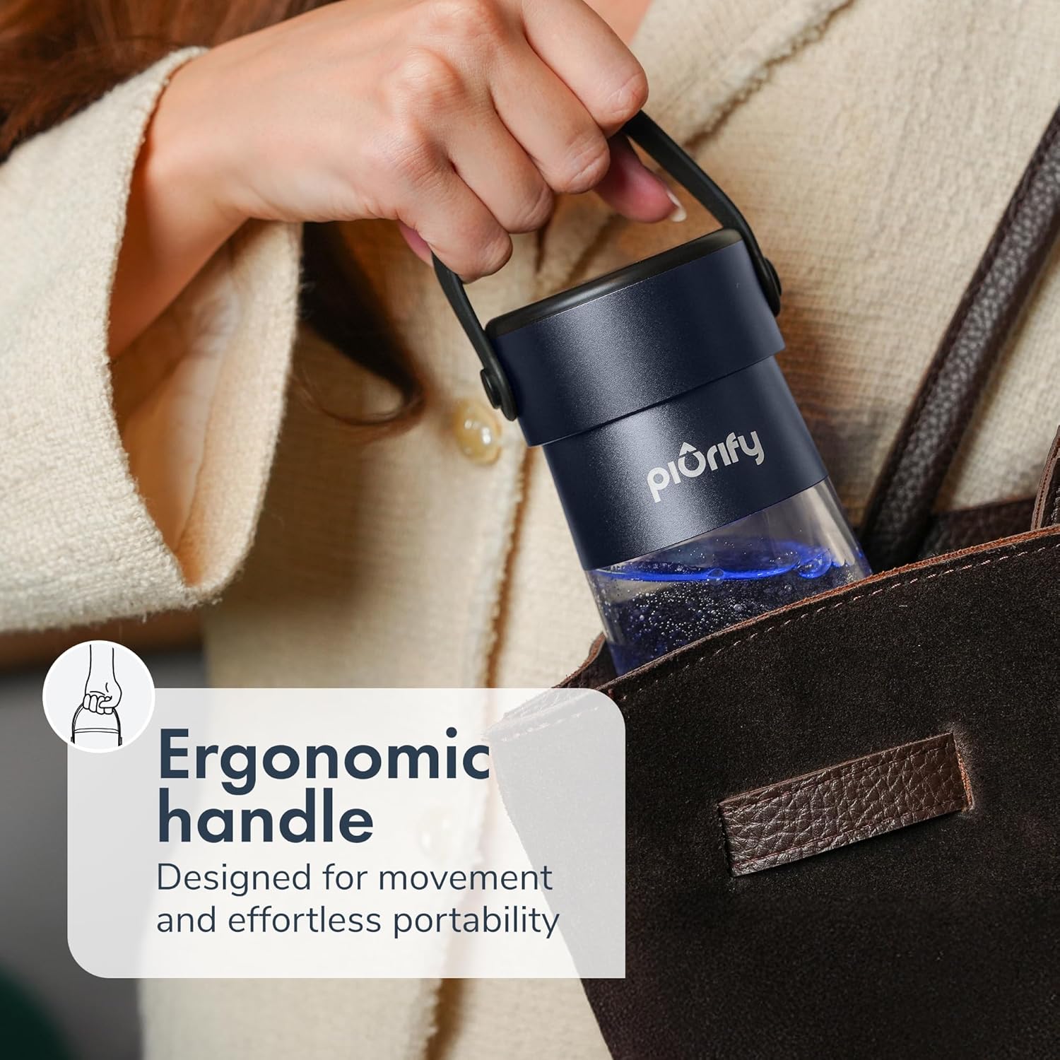 Hydrogen Water Bottle Generator | 17 OZ | UP TO 6,290 PPB H2 Molecular Hydrogen | SPE/PEM Electrolysis | Ergonomic Handle | Dual-Mode | 2200 mAh Battery | Certified by H2 Analytics | Dark Blue