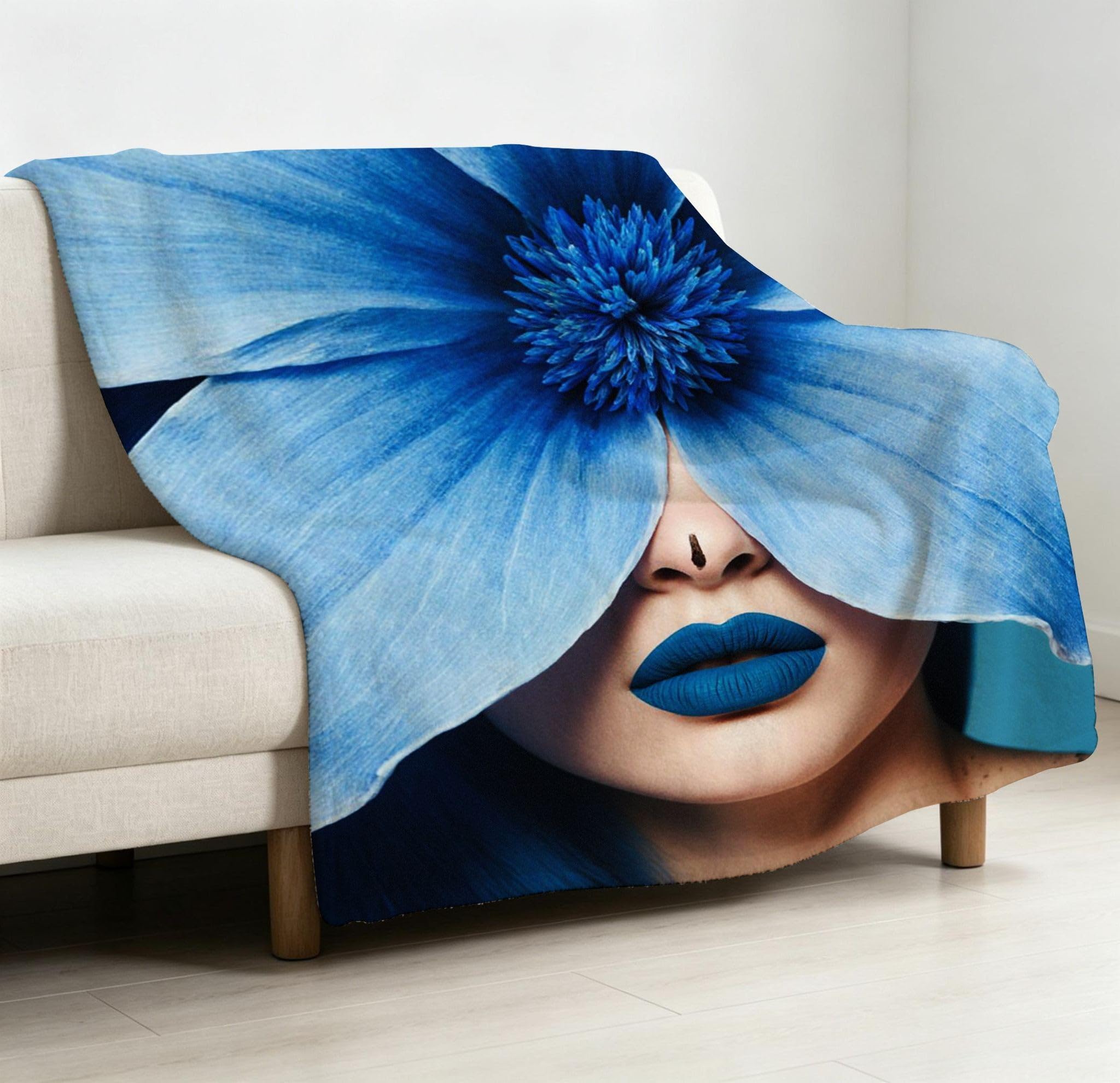 Manta Franela Sherpa 3D Mujer Azul 240x260cm para Cama 180-A277