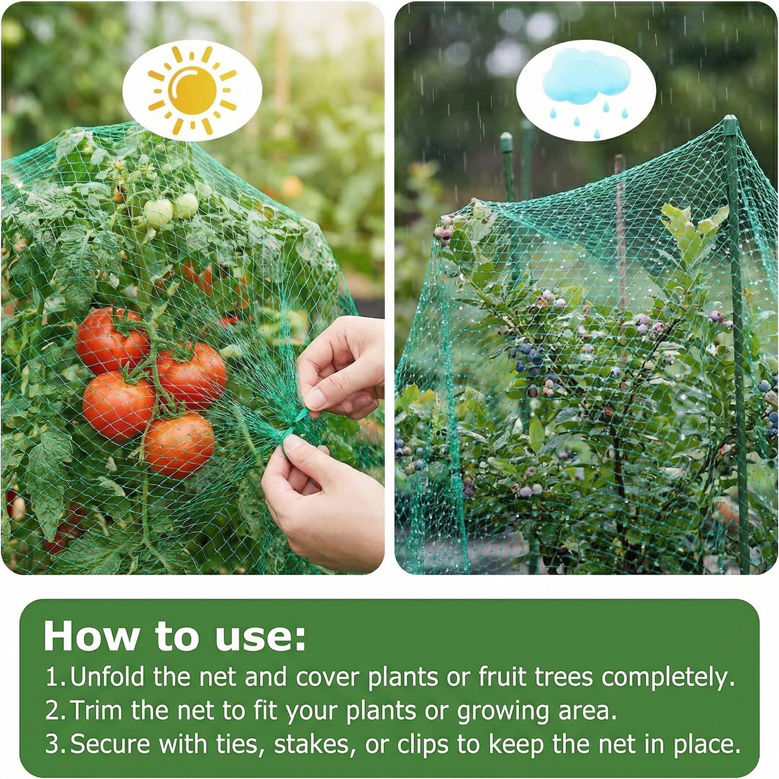 Filet Anti Oiseaux Vert 4 x 6 M Filet de Protection pour Plantes Potagers Arbres Fruitiers