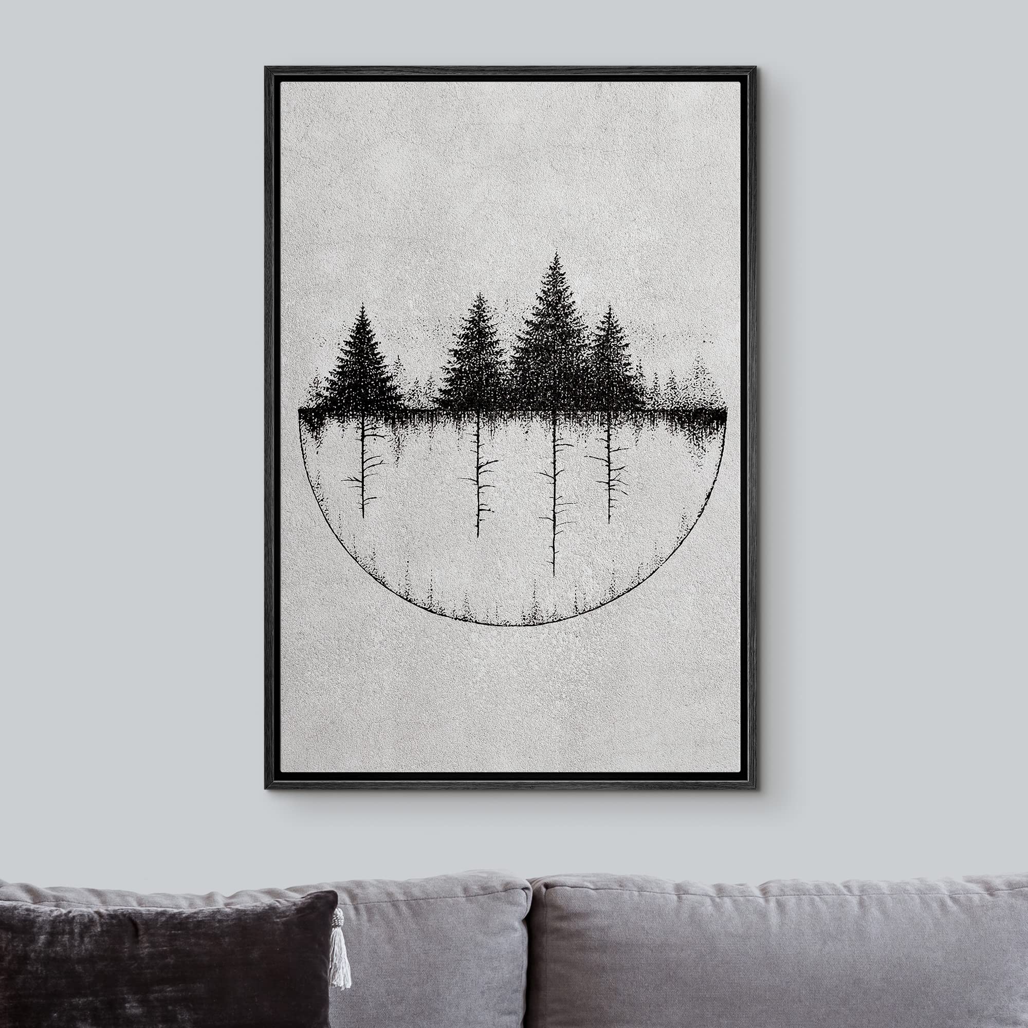 モノクロ鉛筆画 自然の風景 木製フレーム付き