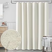 Vista 1 de Extra Long Cream Shower Curtain - Heavy Duty Waffle Fabric Shower Curtains for Bathroom Showers, Bath Tubs, Hotel Luxury Quality, Weighted Polyester