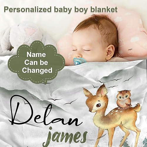 Miniatura 2 de J&SBGFT Manta de bebé personalizada para niños, manta de bebé personalizada con nombre, manta de recepción con nombre personalizado para niños