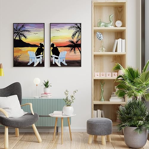 Miniatura 8 de Nuberlic Paquete de 2 lienzos predibujados para pintar sorbos y pintar para parejas de adultos, kit de pintura y sorbo para fiesta al aire libre,