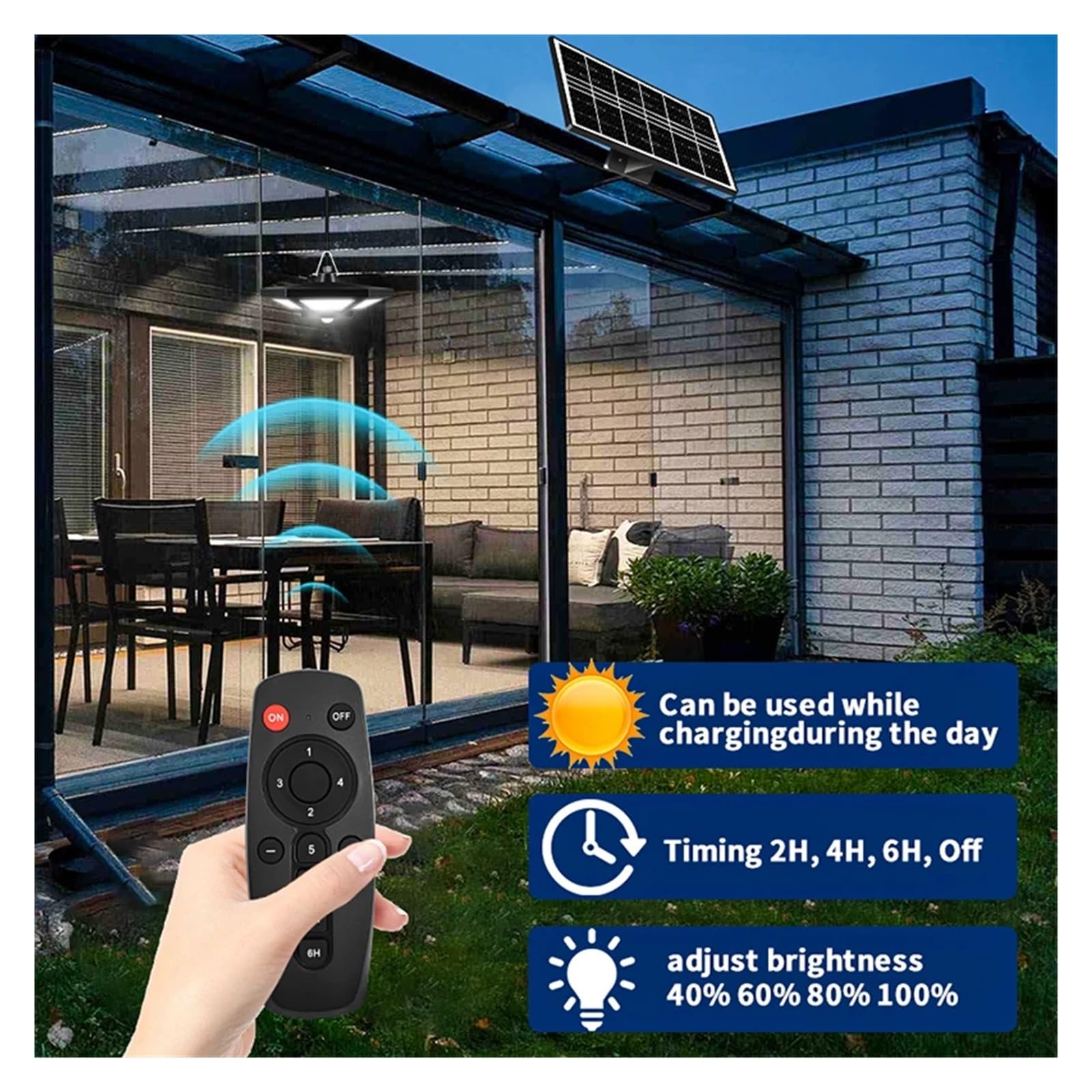 Luci a Sospensione solari for Esterni e Interni con Telecomando, 180 LED, sensore di Movimento, 5 modalità di Illuminazione for Garage, Patio e fienile