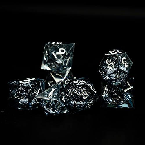 Miniatura 3 de Dados DND de núcleo líquido, un juego completo de troqueles líquidos D&D con bolsa de terciopelo para juego de mazmorras y dragones (líquido gris)