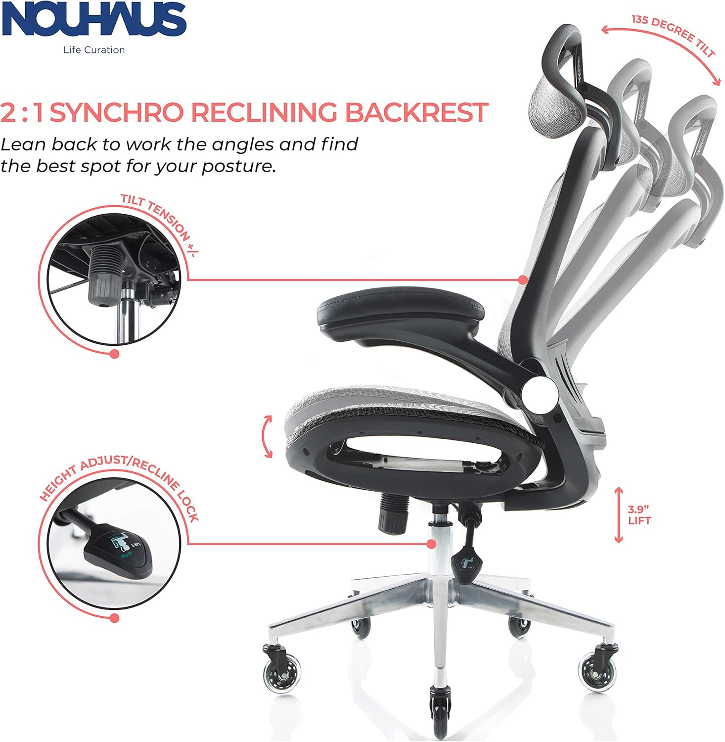 Buy Nouhaus Ergoflip Mesh Computer Chair Grey Rolling Desk Chair Buy Nouhaus Ergoflip Mesh Computer Chair Grey Rolling Desk Chair