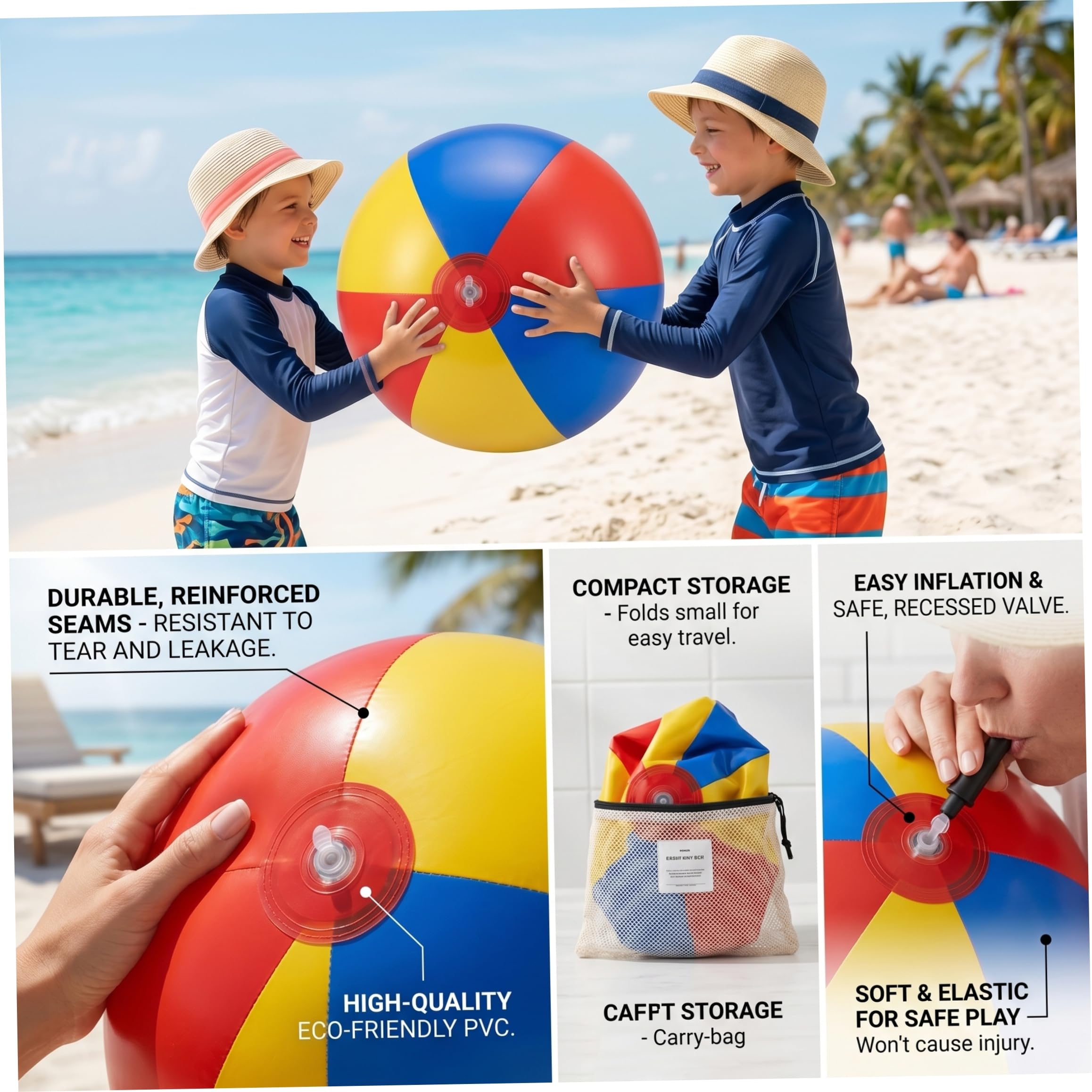 Pallone Gonfiabile Gigante Pallone da Spiaggia Gonfiabile Gigante da 51 Pollici Grandi palloni da Spiaggia in PVC Morbido Ideali per i Bambini - Rosso Giallo Blu