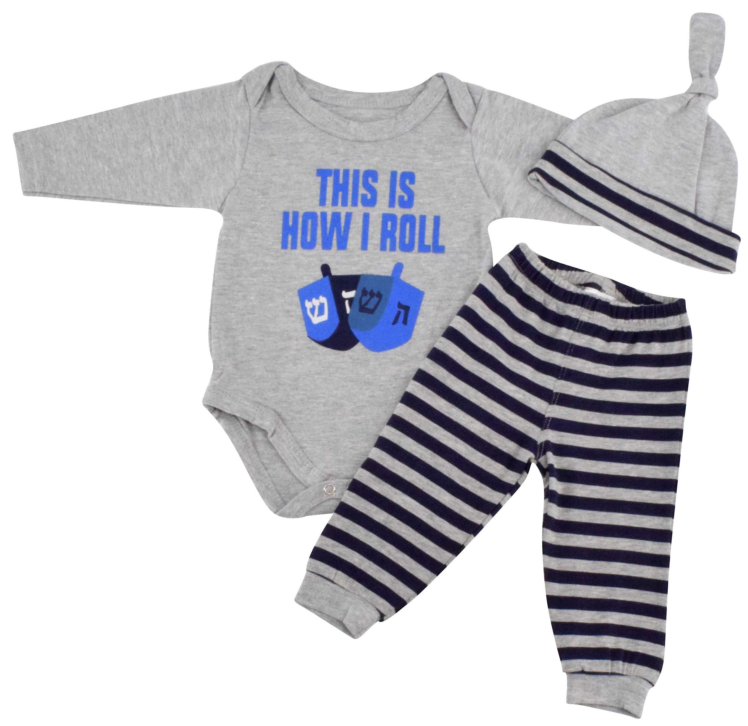 Baby Boys Girls 3pc Outfit Set Long Sleeve Bodysuit with Pants and Cap