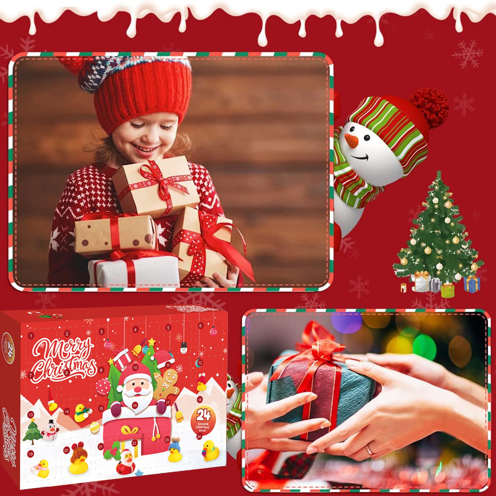 Adventskalender met 24 rubberen badspeelgoed voor eenden. Nieuwe adventskalender 2024 dagen voor jongens, meisjes en peuters, creatieve kerstcadeaus voor feestartikelen, verjaardagscadeau. (eend