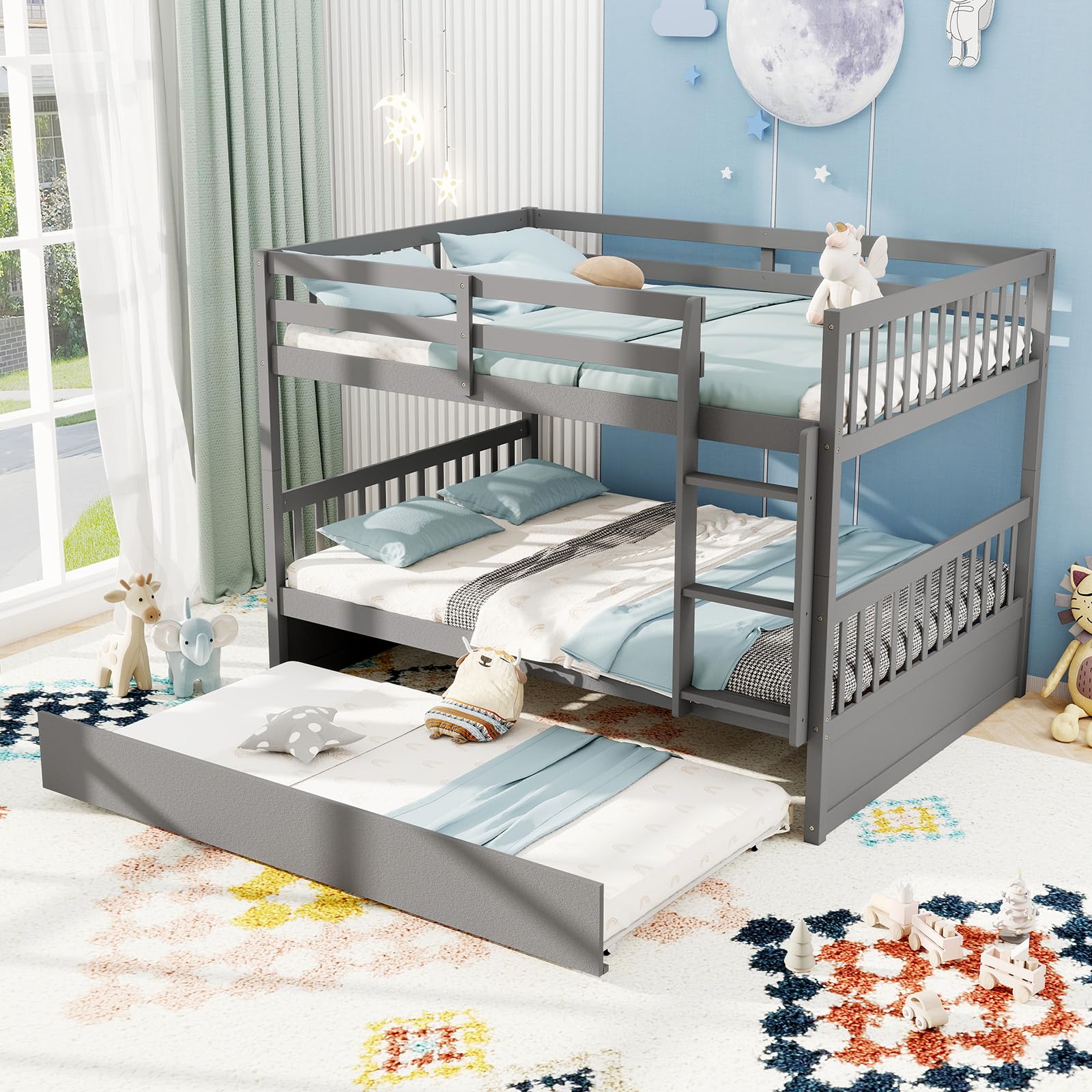Giantex Full Over Full Bunk Bed with Trundle