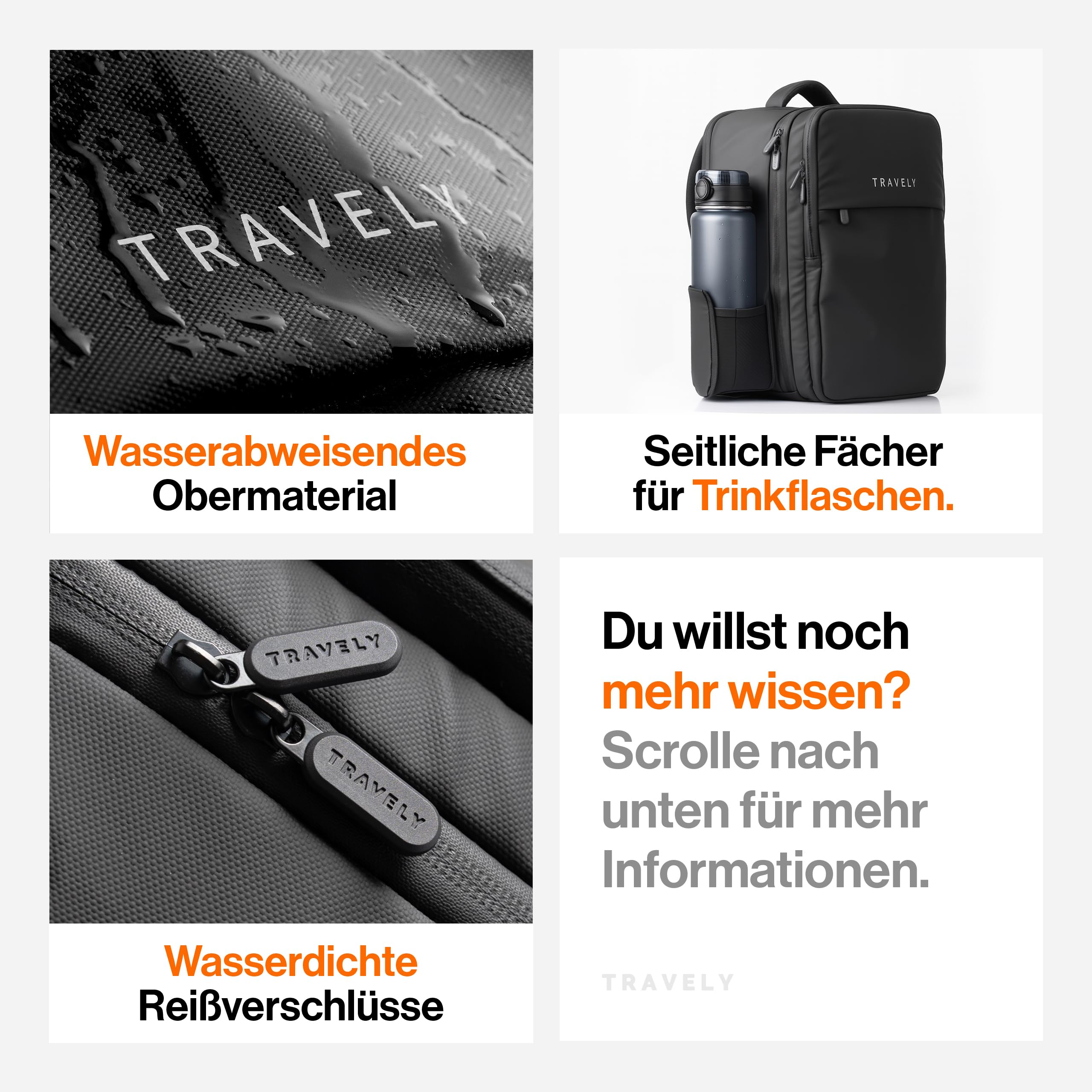 Travely Handgepäck Rucksack 40x20x25 geeignet für Ryanair - Rucksack 20L - Reiserucksack Handgepäck Flugzeug, Wasserabweisend, inkl. Laptopfach bis 16 Zoll & Flaschenhalter