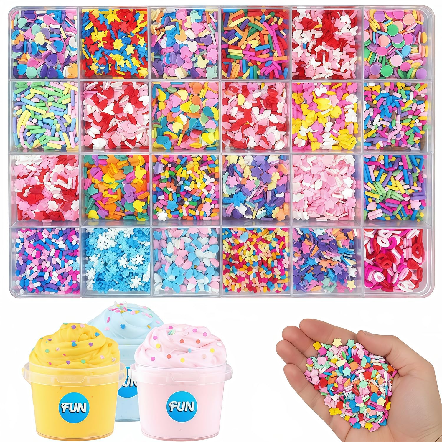 Acidea 24-Grid Polymer Clay Slices Slime Charms, 265g Colored Slime Add Ins for Nail Art, Kawaii Fake Sprinkles for DIY Crafts Resin Slime Making Cellphone Decoration