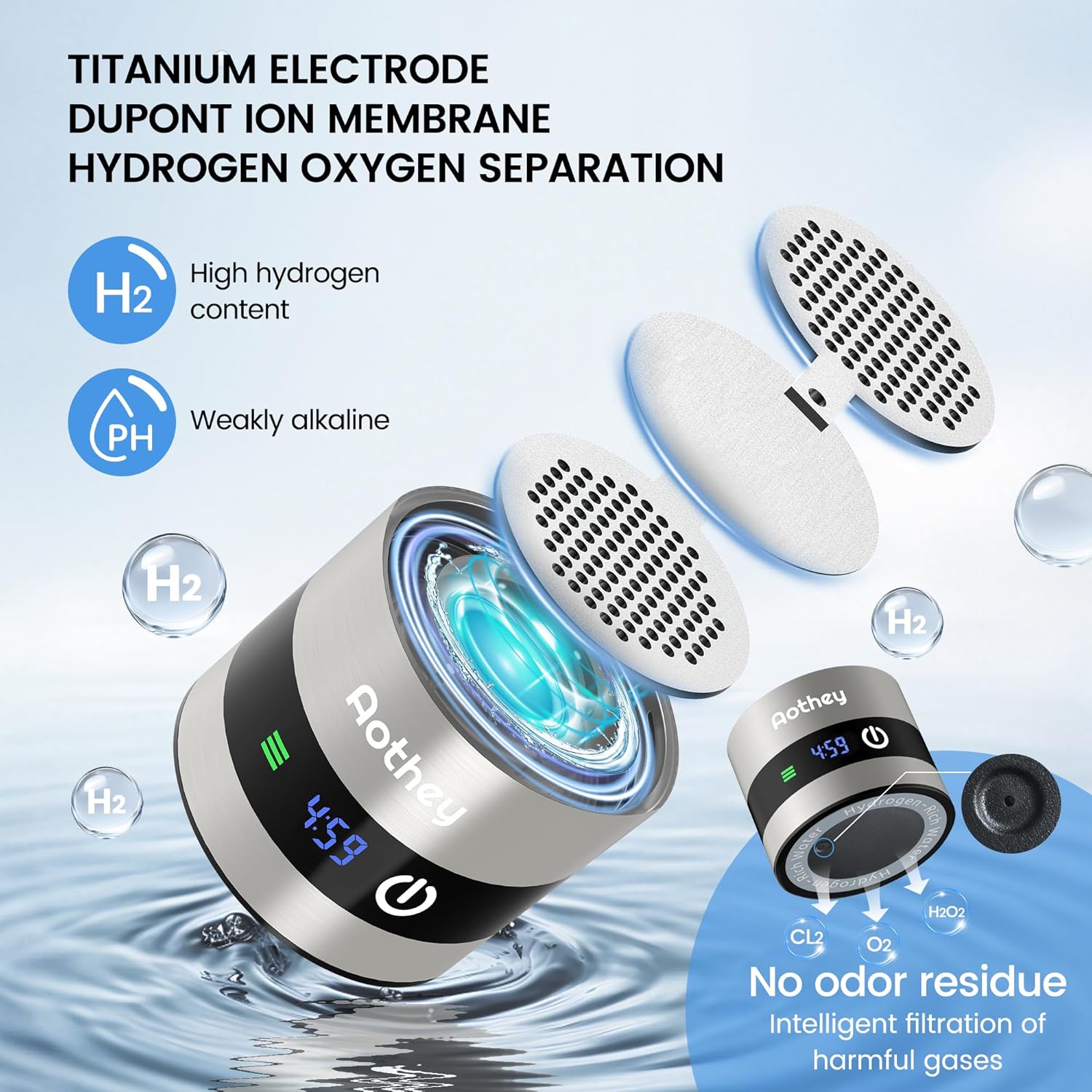 Hydrogen Water Bottle - Upgraded 1600ppb Portable Hydrogen Water Ionizer Machine, Rechargeable Gift Health Cup for Home, Office (Silver) - Image 4