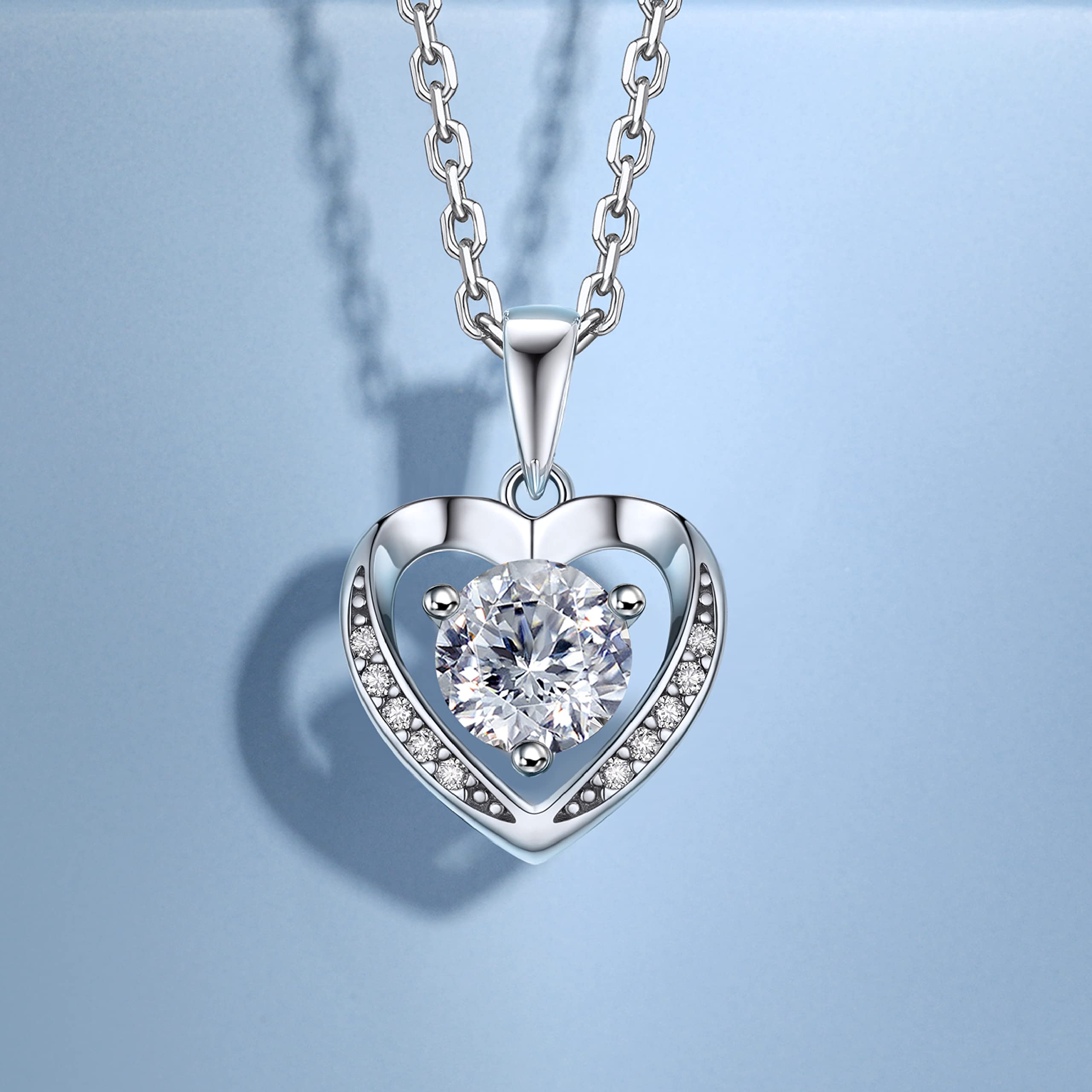 MomentWish Collar Mujer Corazón, 0.5/1/2 Quilates Moissanite Diamante Colgante Oro Rosa Plata de Ley 925 Hipoalergénico Joyas de Regalo para Esposa Mamá Novia