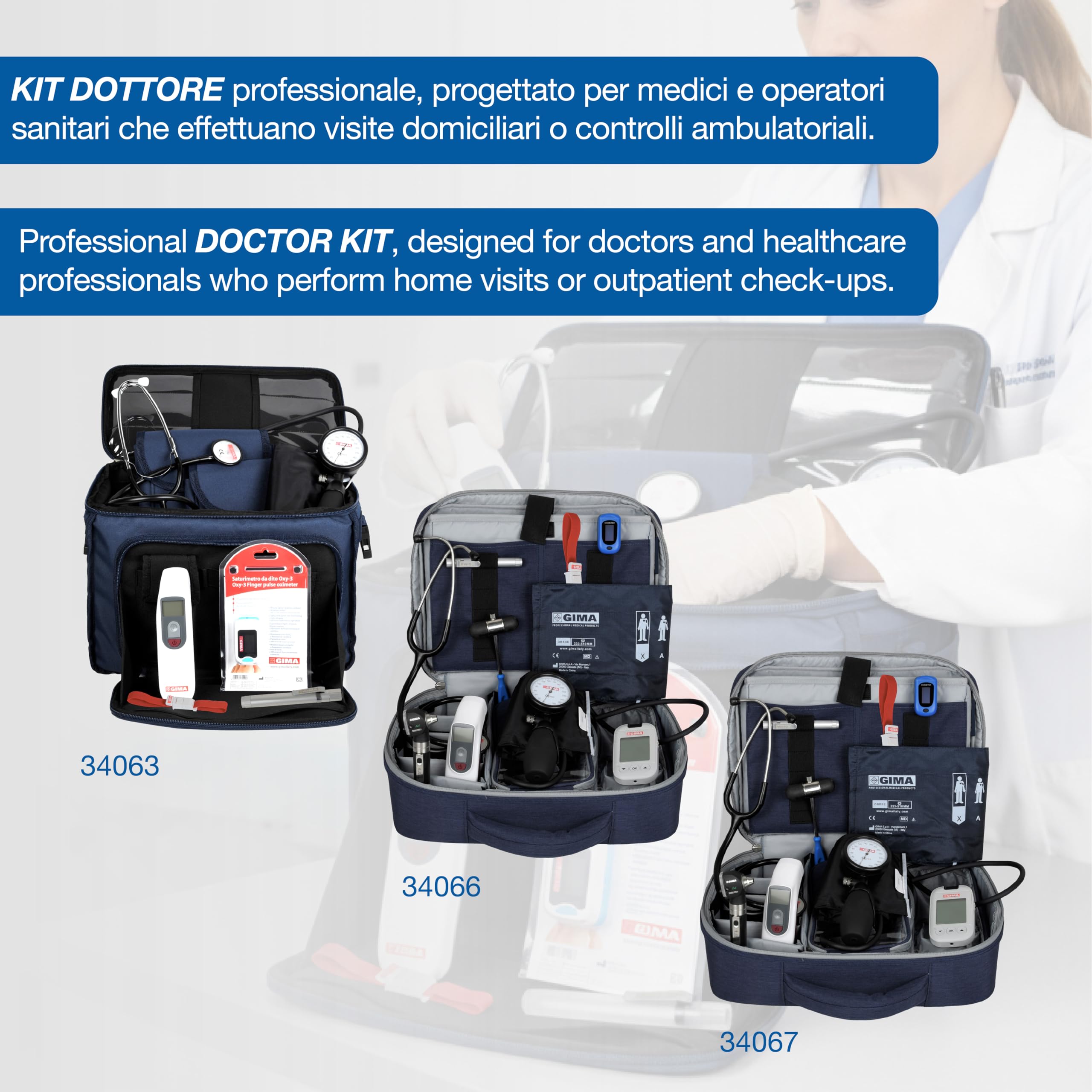 GIMA - Kit dottore 4A borsa multiuso grigia e blu, 34066